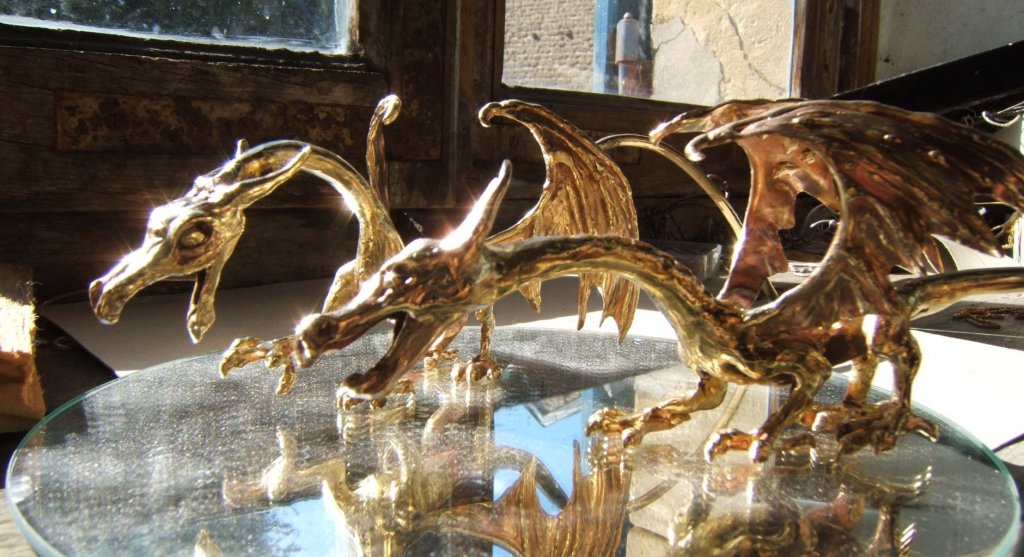 petites sculptures dragon,en laiton poli