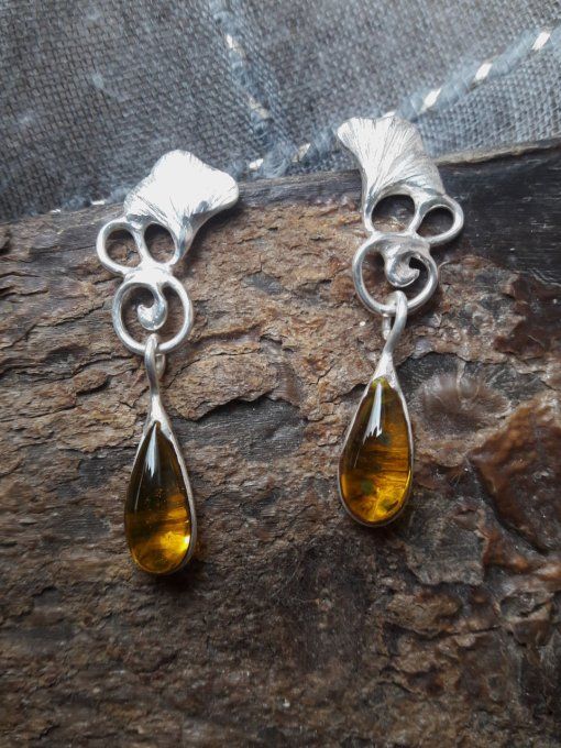 Boucles d´oreilles Art Nouveau ambre