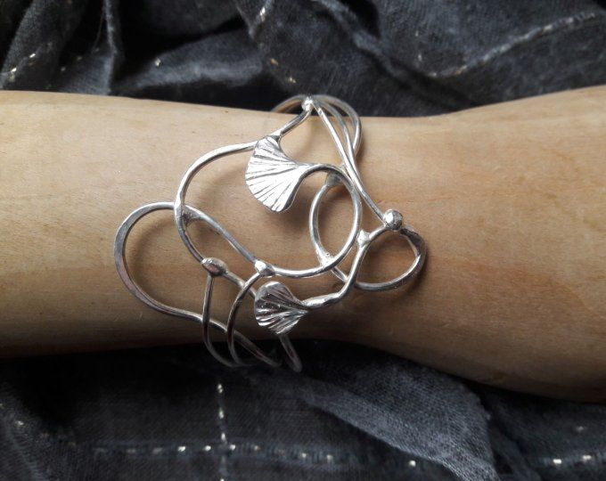 Bracelet Art Nouveau fil et ginkgo
